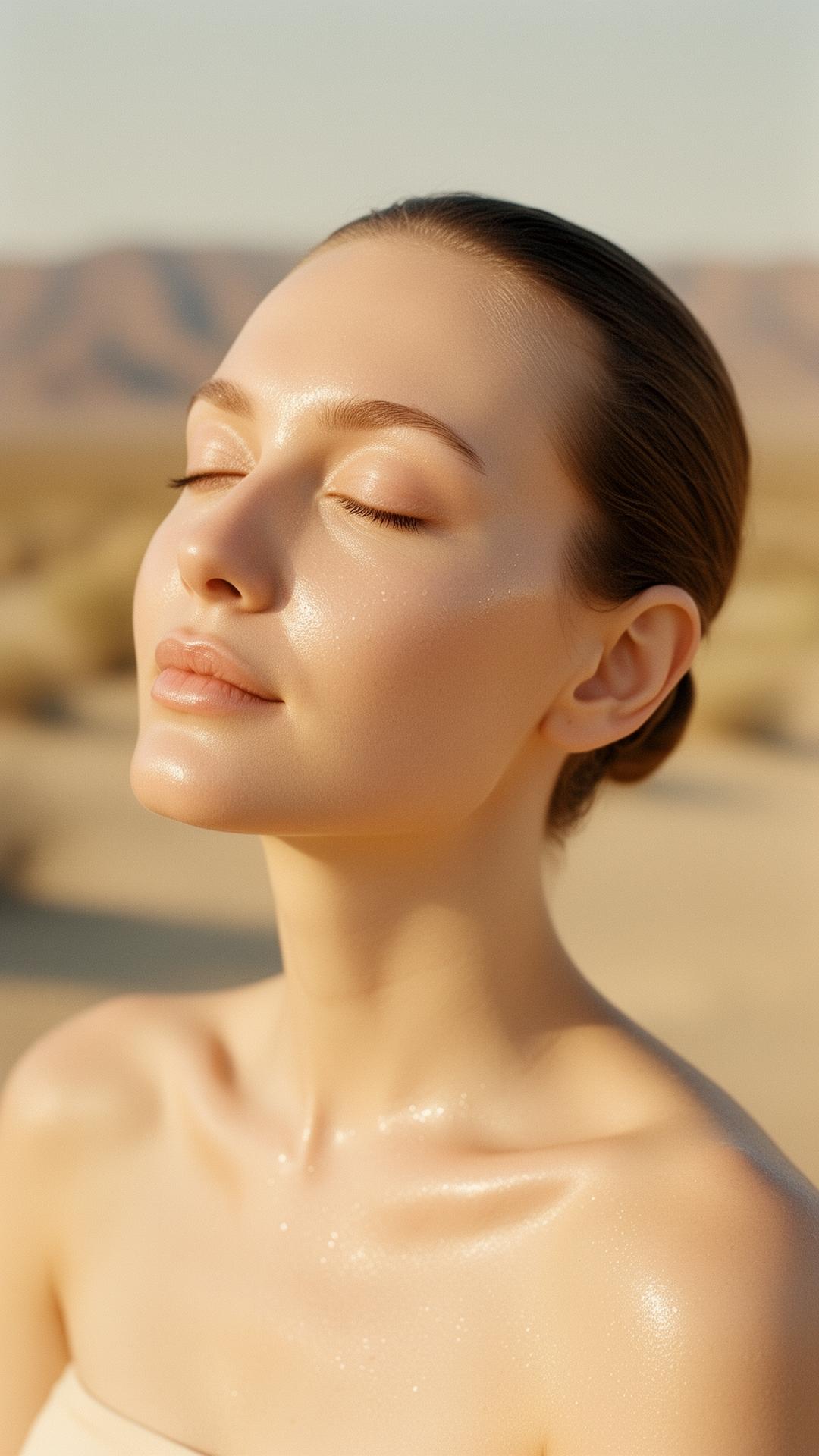 A woman with luminous skin in soft desert light